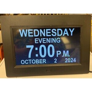 Clock Calendar Easy Read Screen 7” LCD Alarm Time Day Date